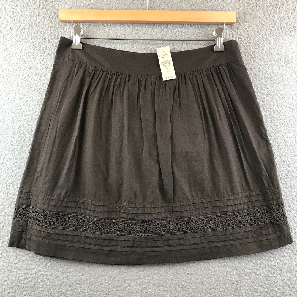 New‎ LOFT Women's Brown Cotton Blend Skirt Eyelet Detail Lined Pleated 8P